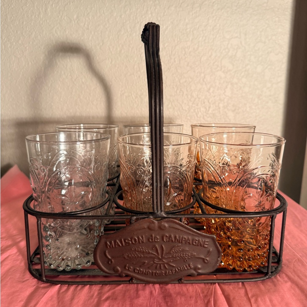 Maison de Campagne Vintage Drink Caddy and Bubble Glasses